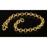 An Asian, high carat gold, belcher chain bracelet,with a hook clasp. Marked '9999'. 201mm long, 6.