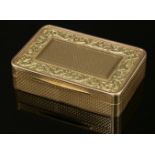 A George lll 18ct two-colour gold snuff box, London, 1809,by Alexander J Strachan. Rectangular