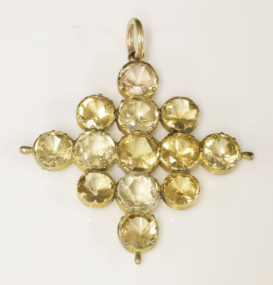 A Georgian gold topaz and citrine cruciform lozenge-shaped pendant,composed of assorted circular - Image 2 of 2