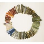 A quantity of assorted of hardstone handles,various forms and sizes, including: green moss agate,