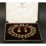 A Continental silver gilt filigree necklace and earring suite, c.1870,retailed by Harvey & Gore. The