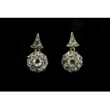 A pair of late Victorian diamond cluster drop earrings,with an arrow point top, grain set with a