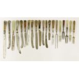 A group of thirteen knives and seven forks,18th and 19th century,with various hardstone handles, the