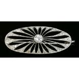 A Continental, Art Deco, diamond set plaque brooch, c.1920,of elongated oval form. An old European