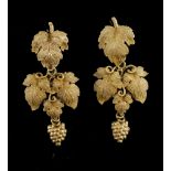 A pair of Victorian, gold vine leaf, drop earrings, c.1840-1850,naturalistic graduated vine