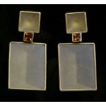 A pair of gold, rock crystal and citrine phantom quartz drop earrings,by Antonio Bernardo. A square,