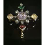 A Georgian, harlequin, foiled, gemstone and diamond cruciform brooch/pendant, late 18th century,a