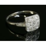 An Art Deco diamond set square cluster ring, with nine graduated old European and old Swiss cut