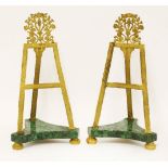 A near pair of gilt metal and faux malachite easels,19th century, each with a acorn and flower