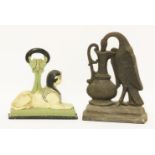 Two iron doorstops,19th century, in the form of a bird drinking from a ewer and a sphinx,