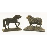 Two painted iron doorstops,in the form of a ram and a carthorse,20 and 21cm high (2)