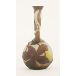 A Gallé cameo vase,in a clear and yellow ground with purple flowers, signed, 16.5cm
