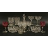 An extensive part-suite of drinking glasses,early 20th century, decorated with etched ribbon tied