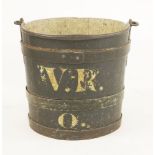 A Victorian coopered country house fire bucket,with an iron swing handle, painted all over and
