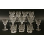 A suite of Val St Lambert glassware,comprising three sizes of glasses,eight,16.3cm high,six,13.2cm