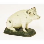 A zinc butcher's shop counter display pig, base stamped 'A. Rainot', and with brass plaque 'J.