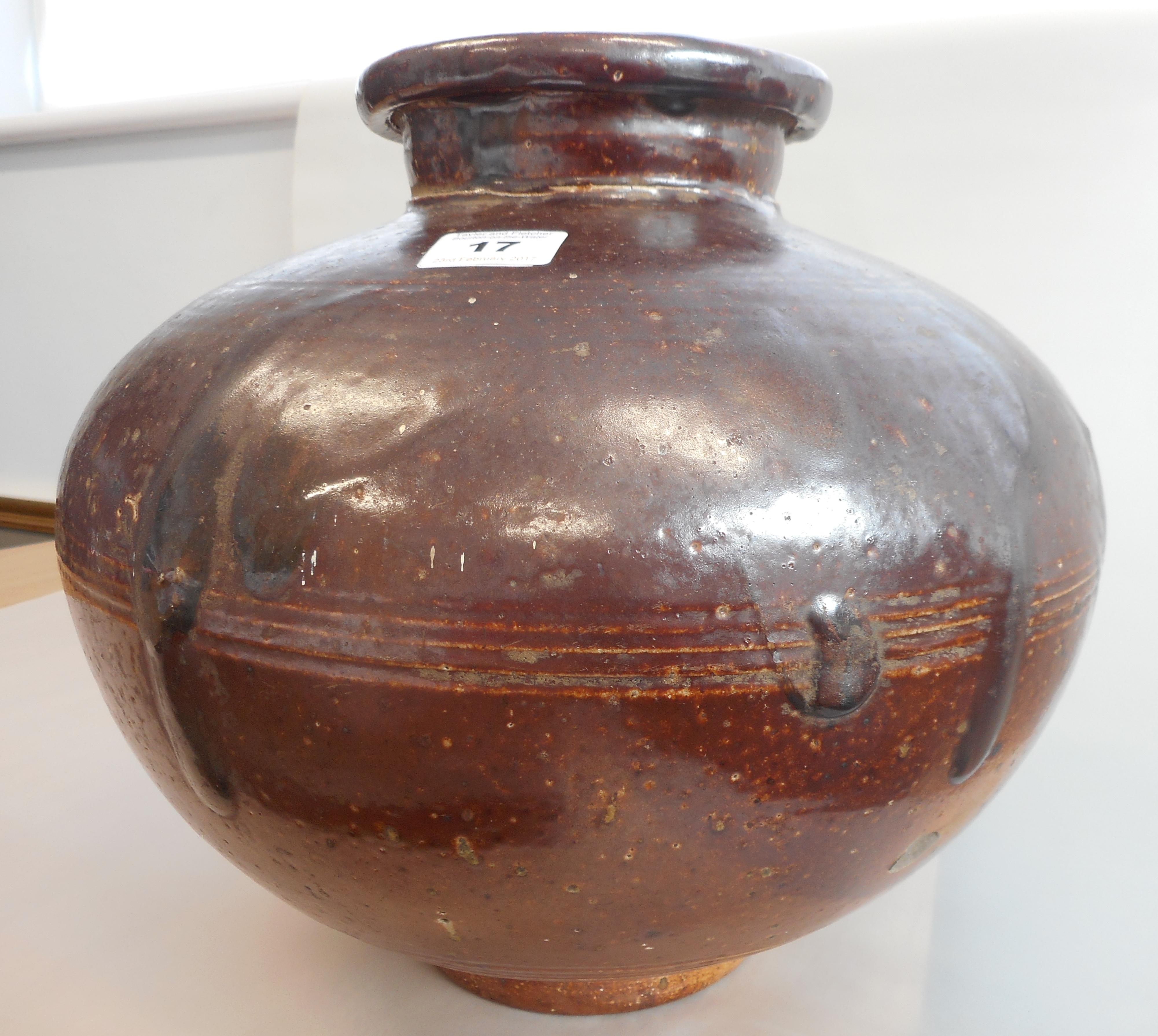 A large 17th century style salt glaze Stoneware Jar of squat ovoid form, outset circular lip, - Image 3 of 3