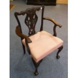 A mid 18th century style (later) open-armed mahogany Armchair of large proportions,