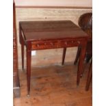 A George III period mahogany Side Table, single rear leaf and two half-width drawers,