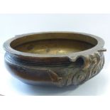 A heavy circular bronze Censer of good patination,