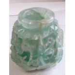 An early 20th century Chinese carved green flourite Vase (drilled base),