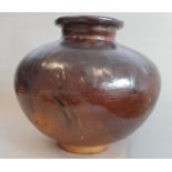 A large 17th century style salt glaze Stoneware Jar of squat ovoid form, outset circular lip,