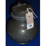 A heavy 19th century pewter Flask and Cover of squat ovoid form,