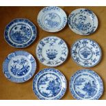 A selection of eight 18th century Chinese Exportware Dishes/Plates with some damage and varying