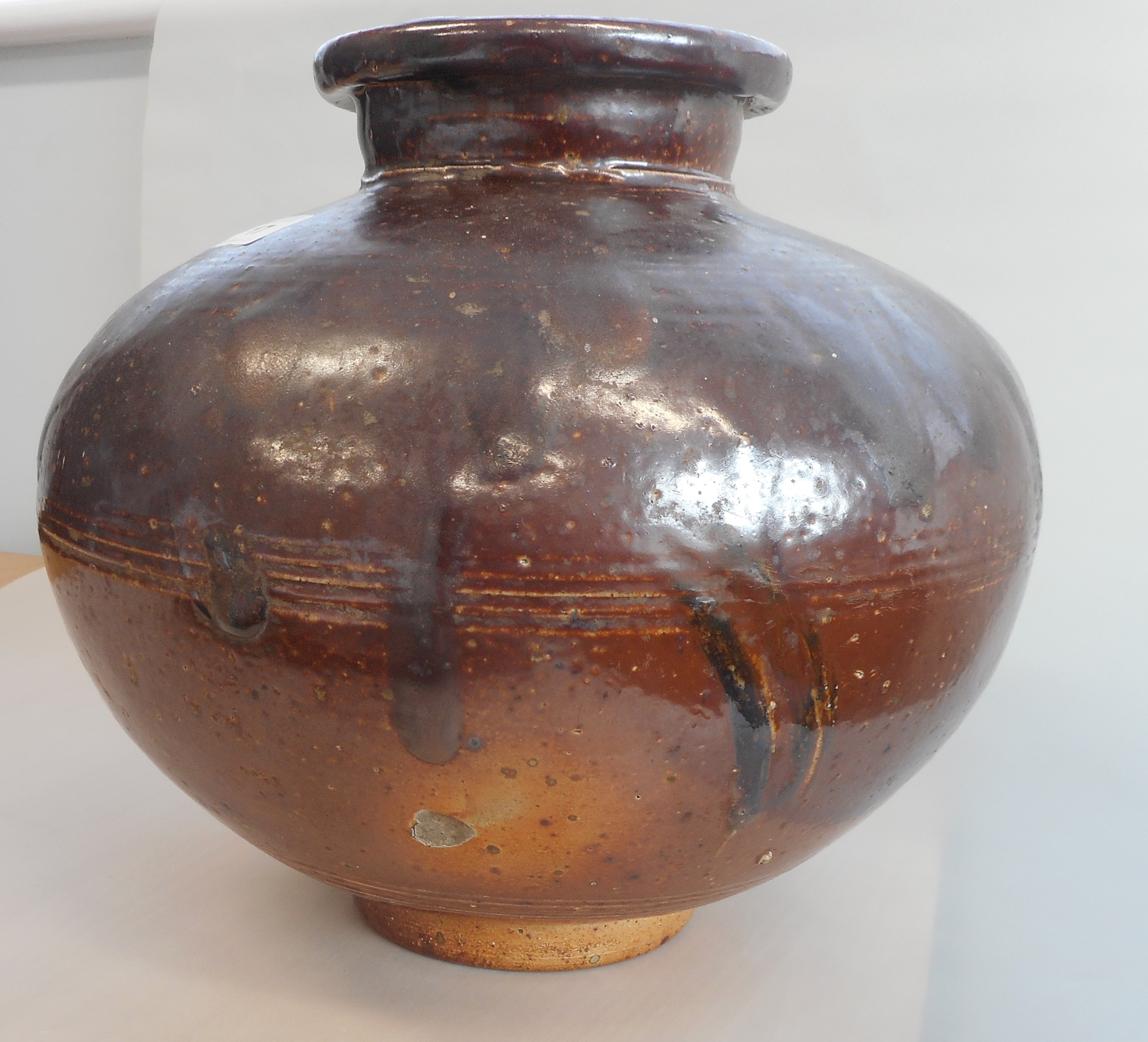 A large 17th century style salt glaze Stoneware Jar of squat ovoid form, outset circular lip, - Image 2 of 3