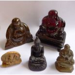 A collection of Asian carved Deities to include Buddha, Hotei etc.