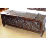 An early boarded and iron-bound oak Chest,