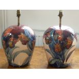 A superb pair of very large Moorcroft Table Lamps in a vibrant tulip pattern,