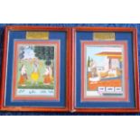 A pair of 19th century Indian Gouache Paintings depicting Lord Krishna and attendants and a scene