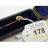 A Victorian 15-carat gold sapphire and seed pearls Stick Pin with Box