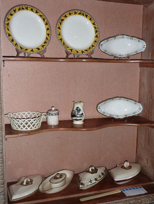 A selection of mostly late 18th century Creamware to include lidded quadrant Hors d'oeuvre Dishes,