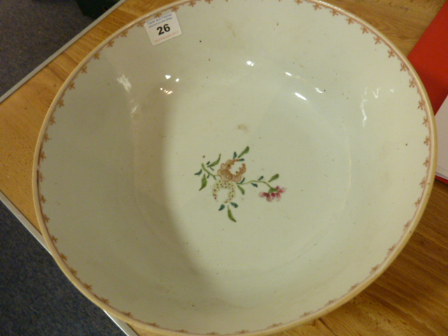 An 18th century Japanese porcelain Bowl hand decorated with cranes amongst flowers etc. - Image 4 of 5