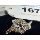 A ladies 9-carat gold diamond and sapphire Dress Ring,