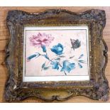 A 19th century Botanical Watercolour Study depicting carnations and a butterfly, unsigned,