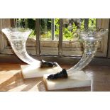 A pair of 19th century cut glass Cornucopia on marble bases CONDITION REPORT: