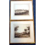 A pair of English School sepia Watercolours, "A View Towards an English Country Castle",