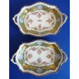 A pair of two-handled boat-shaped porcelain Dishes (possibly German),