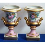 A pair of early 19th century style (modern) campana shaped two-handled porcelain Urns,