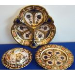 A fine Royal Crown Derby porcelain three-sectional Hors d'oeuvre Dish hand gilded and decorated in