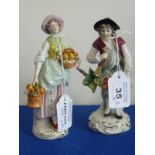 Two German porcelain Figures of flower and fruit Sellers