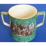 An English 19th century Prattware two-handled Loving Cup transfer decorated with a tavern scene and