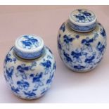 An unusual pair of Chinese 19th century miniature porcelain Jars with circular covers,