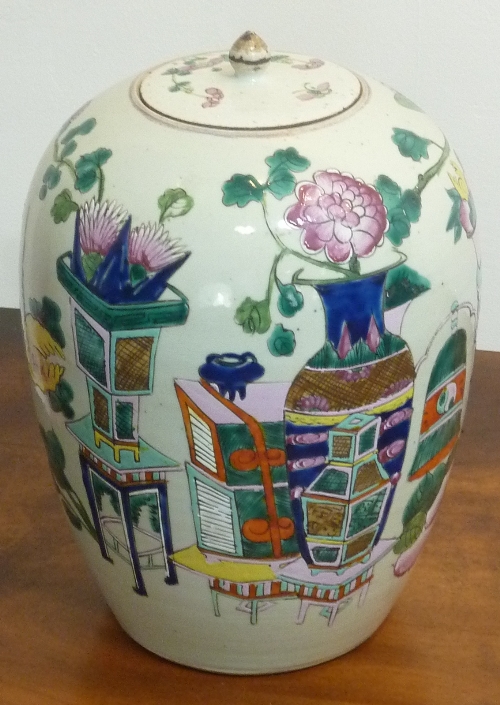 An early 20th Century Chinese porcelain Vase and Cover brightly and elaborately hand decorated with