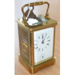 A 19th Century French gilt brass cased repeater Carriage Clock with alarm mechanism,