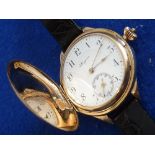 An unusual early 20th Century yellow gold (fully cased) Wristwatch,