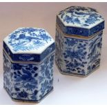 A pair of 18th/19th century Chinese porcelain hexagonal Jars and covers,